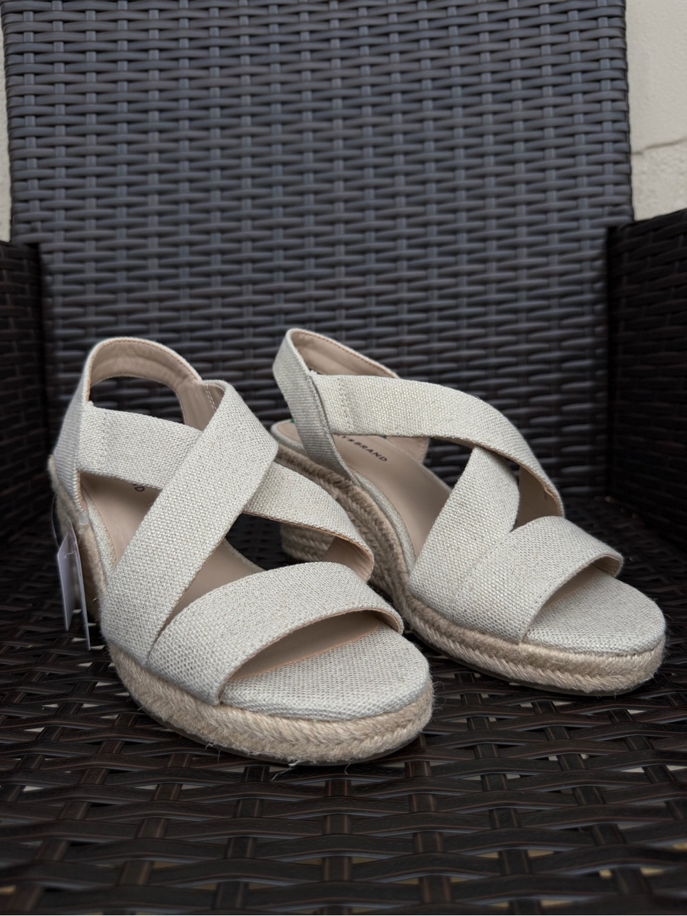 Lucky Brand Cream Cross-Strap Espadrille Wedge Sandals